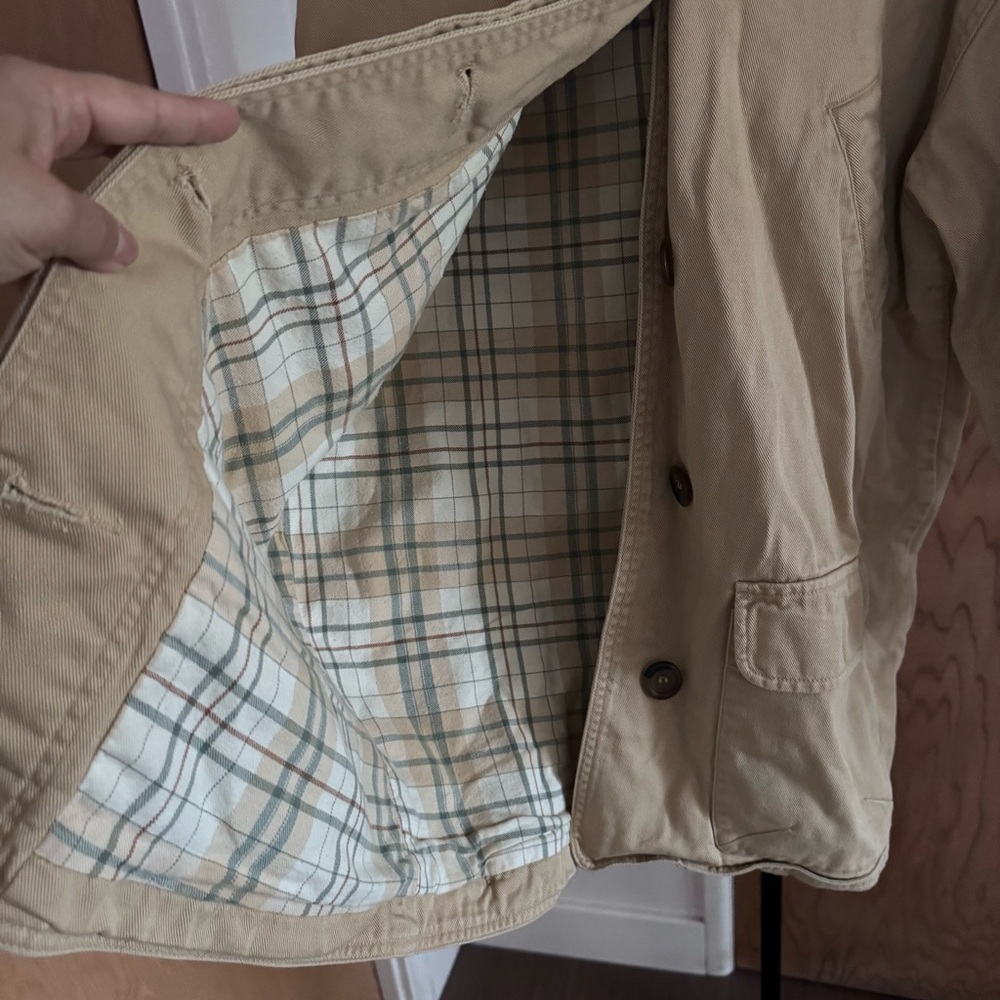 Hunt Club Tan Jacket with dark collar and Plaid Lining men medium - Picture 4 of 8